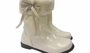 Couche Tot Josephine ivory patent and bow boots