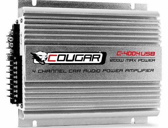 Cougar C400-4 Multichannel Car Amplifier (4 Channels, MP3 Playback via USB amp; 1200W Max) - Silver
