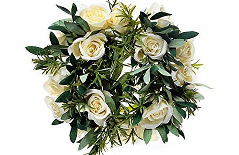 Country Baskets Eternity Artificial Table Candle Ring, Cream