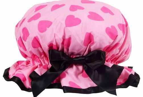 High Quality Waterproof Bath Shower Cap Hat in Pink Hearts Design