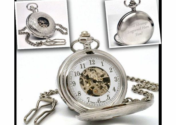 County Engraving Personalised Half Hunter Silver Plated Skeleton Pocket Watch Engraved Any Text