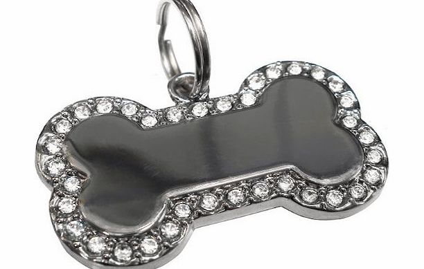 County Engraving Personalised Silver Diamante Bone Pet ID Dog Tag.......TO LEAVE ENGRAVING DETAILS PLEASE READ PRODUCT DESCRIPTION LOWER DOWN THIS PAGE.
