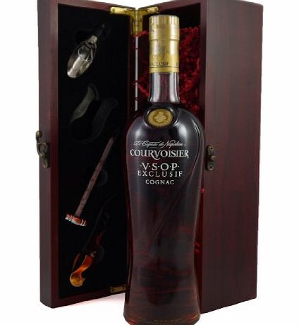 Courvoisier VSOP Exclusif Cognac presented in a wooden box with four wine accessories Christmas Present, Corporate Gift, Wedding, Anniversary Birthday Gifts