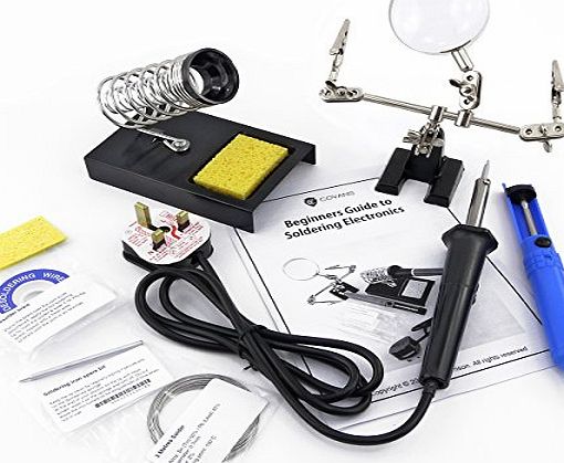 Covans 9 Piece 40w Soldering Iron Kit, Helping Hands, Desolder amp; Stand. Extra Solder Bit, Spare Sponge amp; Solder amp; Beginners guide to soldering.