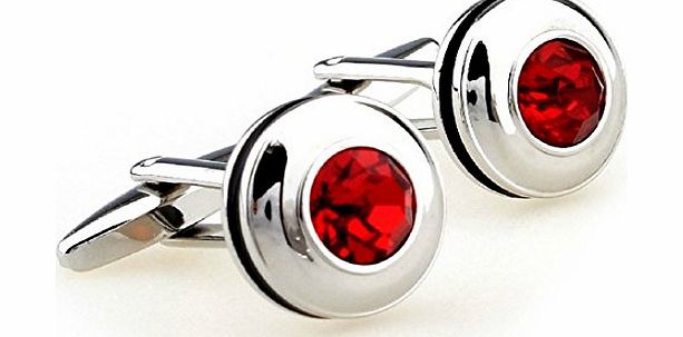 Coxeer Mens Silver Square Checkerboard Cufflinks (Round Crystal Red)