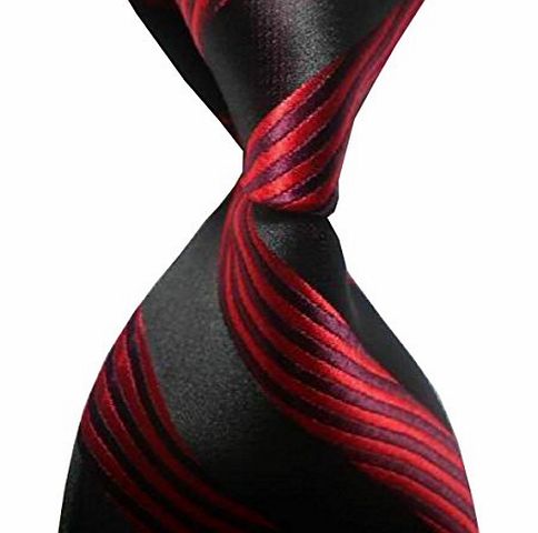 Coxeer Red black Stripe Silk Classic Woven Man Tie Necktie