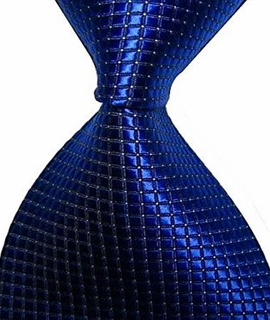 Coxeer Striped Royal Blue Jacquard Woven Silk Mens Tie Necktie