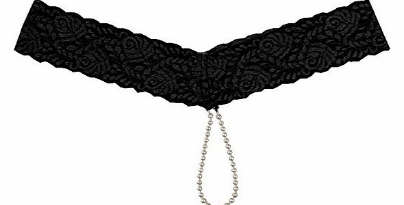 Womens Sexy Lingerie Novelty Underwear Thong Plus Size T-back Pearl G-String (Black)