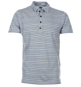 CP Company Blue and White Stripe Polo Shirt