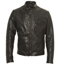 CP Company C P Company Black Leather Bomber Jacket With Goggle Hood