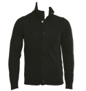 C P Company Black Ribbed Full Zip Sweater