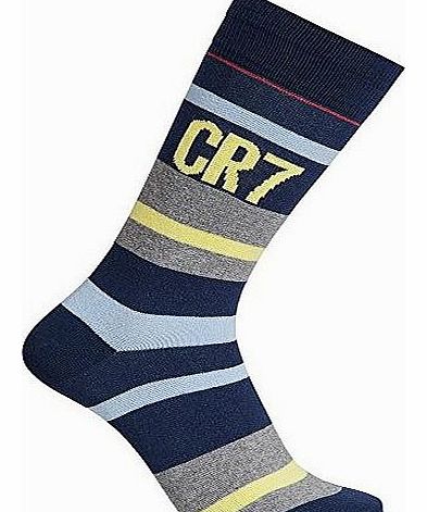CR7 Cristiano Ronaldo Cristiano Ronaldo CR7 (8270-80) mens fashion socks, stylish underwear in quality cotton stretch, black with blue trim, UK shoe size 6 - 11