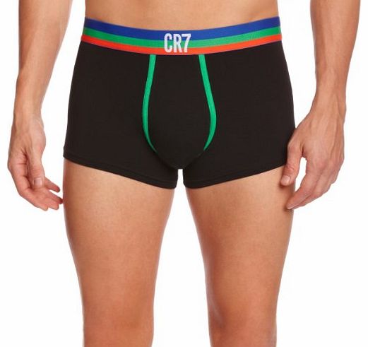 CR7 Cristiano Ronaldo Mens Basic Fashion Trunk Boxer Shorts, Black (Black/Green Piping), X-Large