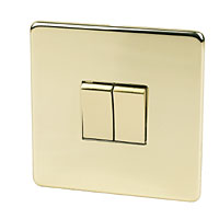 2G 2W 10AX Sw Polished Brass Flat Plate