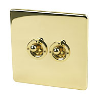 2G 2W 10AX Toggle Sw Pol Brass Flat Plate