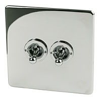 2G 2W 10AX Toggle Sw Pol Chrome Flt Plate