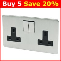 CRABTREE 2G DP Sw Skt Black Insert Brushed Chrome