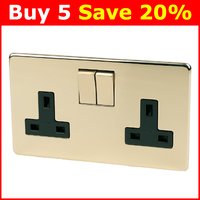 CRABTREE 2G DP Sw Skt Polished Brass Flat Plate