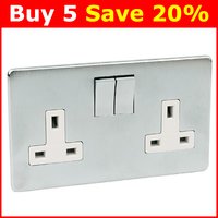 CRABTREE 2G DP Sw Skt White Insert Brushed Chrome