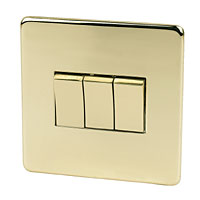3G 2W 10AX Sw Polished Brass Flat Plate