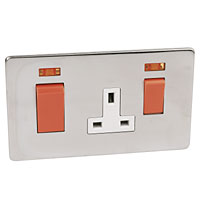 45A DP Sw / 13A Skt Wht Ins Brushed Chrme