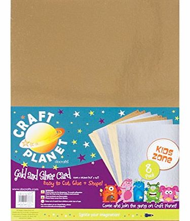 Craft Planet A4 250 gsm Card, Pack of 8, Gold/ Silver