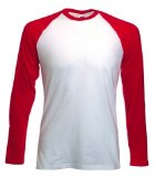 Fruit of the Loom Long Sleeve Baseball T Shirt in White / red Size S