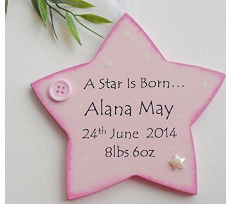 Craftworks Originals Personalised Star is Born New Baby Girl Wooden Plaque Gift Handmade in Britain