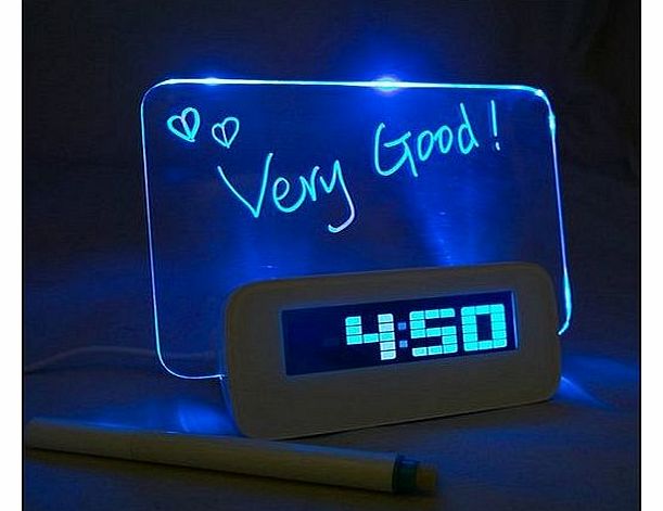 HUB DIY Wecker Light Alarm Clock with USB Hub and Memo Board USB Music Alarm Clock (Blue)