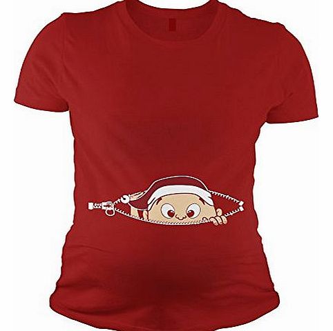 Christmas Baby Peeking Maternity T Shirt Funny Xmas Pregnancy Tee M