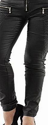 Crazy Lover ladies Sexy Black leather look stretch trousers jeans Biker Goth style 6 -14 (M UK 10 Waist 30`` Rise 8.5``)