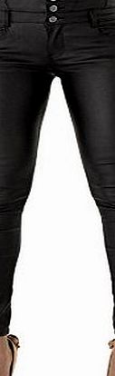 Crazy Lover WOMEN HIGH WAIST BLACK LEATHER LOOK JEANS SLIM FIT TROUSERS SIZE 6-14 (S -UK 8)