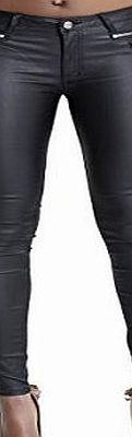 Crazy Lover Womens Black Leather Wet Look Leggings UK 10