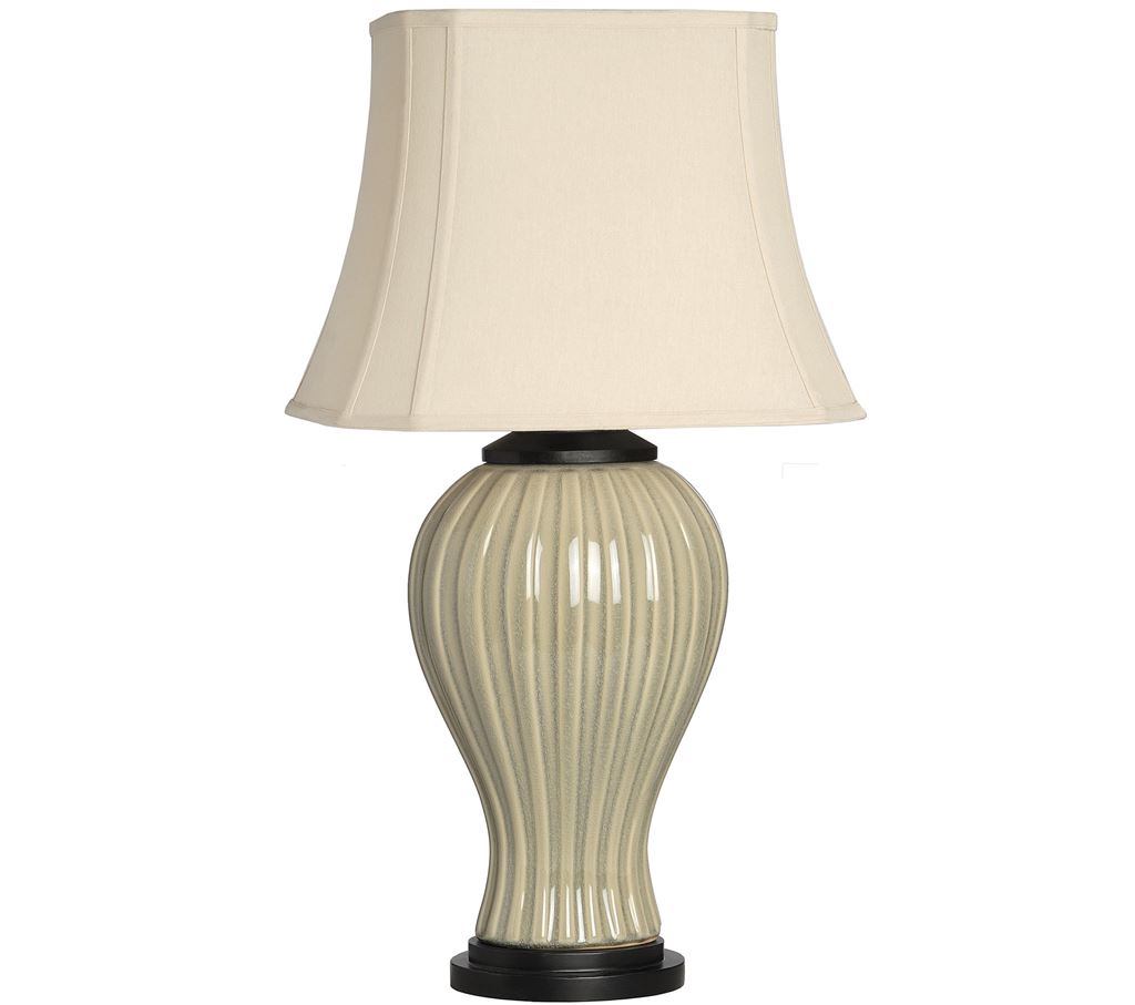 Cream Ceramic Table Lamp With Wooden Base