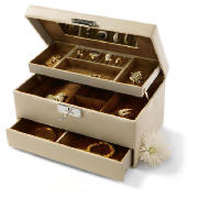 CREAM LEATHER EFFECT JEWELLERY BOX