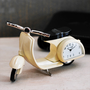 Cream Vespa Motorbike Moped Miniature Clock