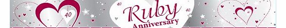 SILVER, WHITE & RUBY RED RUBY WEDDING ANNIVERSARY 40TH BANNER - 9FT (REPEATS 3 TIMES)