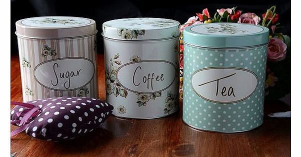 Katie Alice Cottage Flower Coffee,Tea, Sugar Storage Tins, Set of 3
