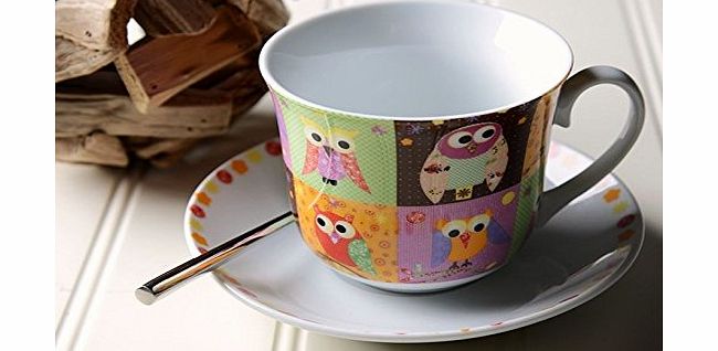 Creative Tops Patchwork Owl Breakfast Cup and Saucer