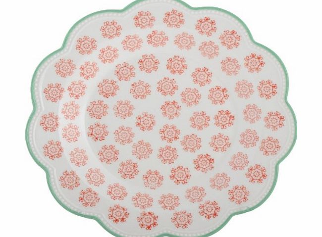 The Wanderer Collection Scalloped Stoneware Plate, Orange/ Green