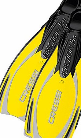 Cressi Reaction Pro Full Foot Scuba Diving Snorkeling Fins - Yellow/Silver, 46/47-11.5/12.5