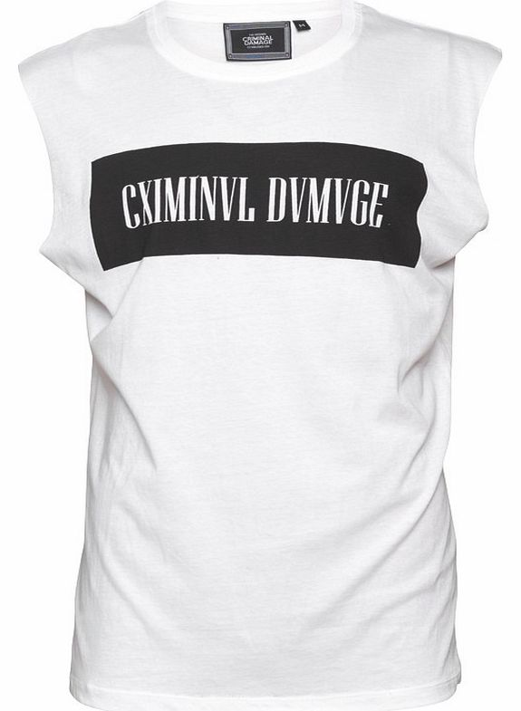 Criminal Damage Mens Box Sleeveless T-Shirt White
