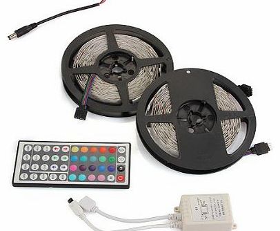 2x5M 10M 5050 SMD 300 LED RGB Light Lamp Flexible Strip Ribbon +44 Key Colours IR Controller. Ideal For Gardens, Homes, Kitchen, Under Cabinet,, Cars, Bar, Moon, DIY Party Decoration Lighting