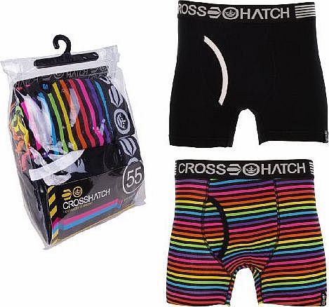Crosshatch Ablazium Mens Twin-Pack Striped/Plain Boxer Shorts Rainbow/Black XL