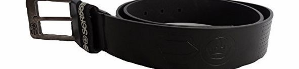 Designer Mens Faux Leather Embossed Branded Metal Buckle Belts Belt (LARGE (34-36``), BLACK)