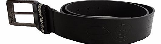 Crosshatch Designer Mens Faux Leather Embossed Branded Metal Buckle Belts Belt (SMALL (30-32``), BLACK)
