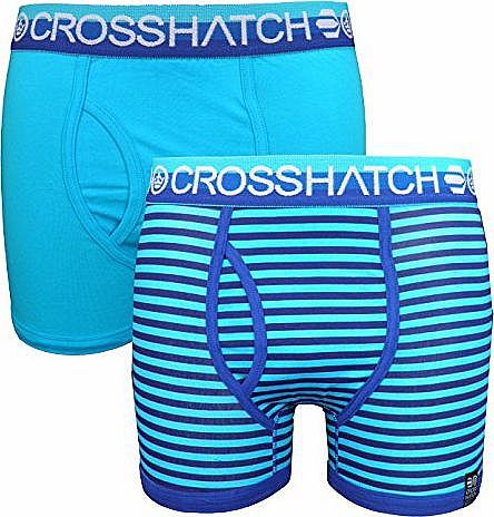 Crosshatch Double Pack Mens Cotton Fitted Boxer Shorts In Aqua Blue