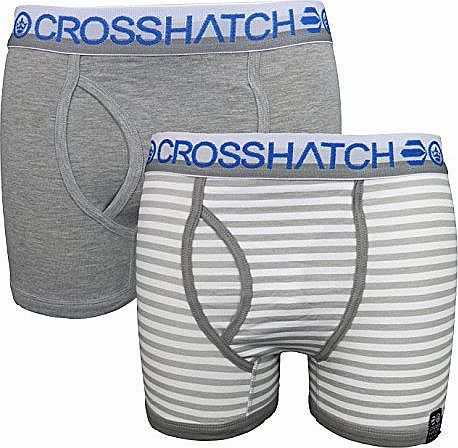 Crosshatch Double Pack Mens Cotton Fitted Boxer Shorts in Grey