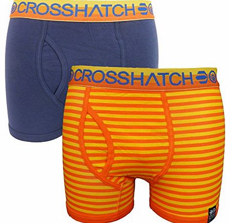 Crosshatch Double Pack Mens Cotton Fitted Boxer Shorts In Orange / Blue