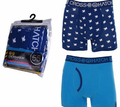 Crosshatch Emberwing Mens Twin-Pack Boxer Shorts Sapphire/Neon Blue Large